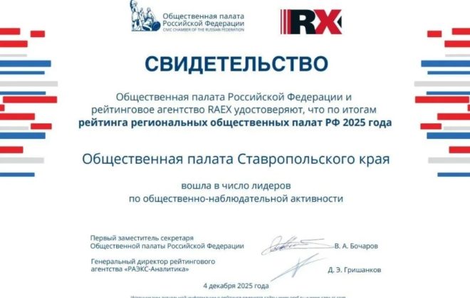 Общественная палата Ставрополья вошла в число лидеров общероссийского рейтинга